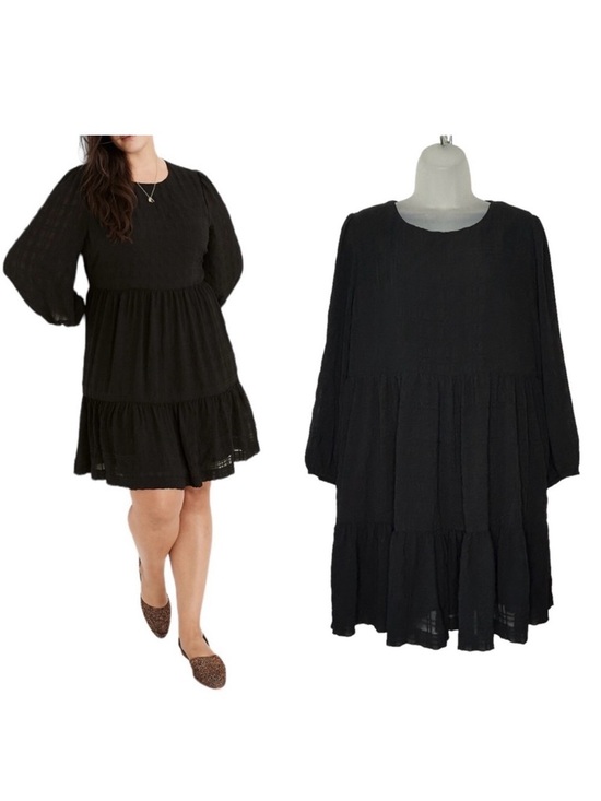Madewell Dresses & Skirts - MADEWELL Size 14 NWT Black Puff Sleeve Ruffle Hem Tiered Mini Dress‎